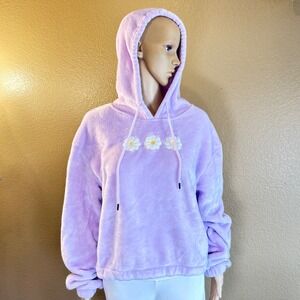 Angel Cult Lavender Fleece Daisy Hoodie Womens XL Purple Plush Fuzzy Pullover